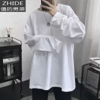 SUNTEK春季男士长袖t恤棉男打底衫圆领色宽松体恤衫潮流百搭上衣服T恤