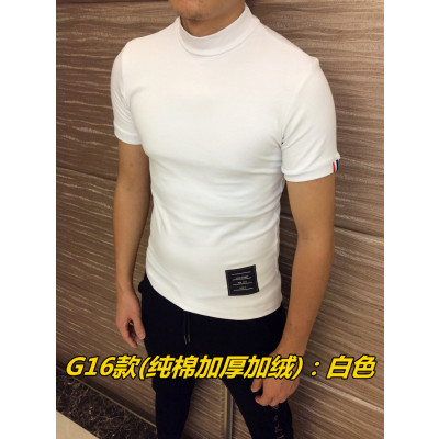 SUNTEK秋冬男士加厚中领短袖打底衫半高领棉莱卡半袖T恤加绒保暖内衣T恤