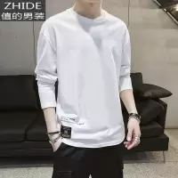 SUNTEK长袖t恤男春秋日系百搭春季港风色上衣休闲圆领打底衫T恤