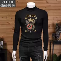 SUNTEK欧洲站冬季加绒加厚打底衫男长袖T恤半高领时尚修身刺绣男士小衫T恤