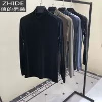 SUNTEK秋季半高领打底衫长袖t恤男潮流2020新款金丝绒秋衣内搭中领上衣T恤