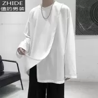 SUNTEK山本风oversize长袖t恤男下摆不规则白t桖禁欲系男装体恤打底衫T恤