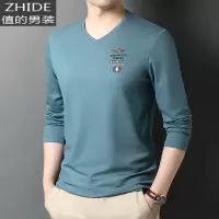 SUNTEK春秋季新款V领色长袖t恤男韩版刺绣打底衫商务休闲男装潮流体恤T恤