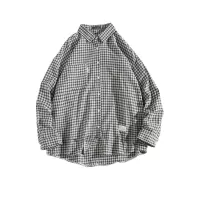 SUNTEK潮牌黑白格子衬衫男长袖韩版学生休闲外套宽松百搭原宿风情侣上衣衬衫