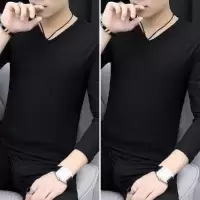 SUNTEK潮牌男士春秋莫代尔t恤男长袖v领修身打底衫韩版休闲百搭大码上衣T恤