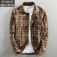 SUNTEK冬季新款男士格子衬衫棉料休闲日系长袖青年翻领衬衣潮男款寸衫男衬衫
