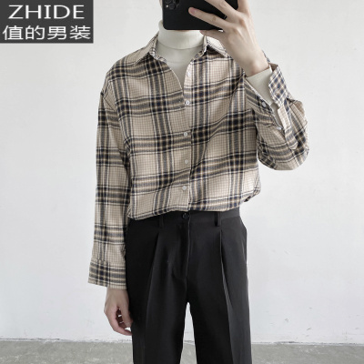 SUNTEKZPZ秋季上衣韩版宽松格子长袖衬衫 男青少年潮流港风百搭休闲衬衣衬衫