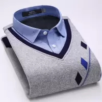 SUNTEK冬季新款男士保暖衬衫加绒加厚韩版修身假两件青年长袖针织毛衣潮衬衫