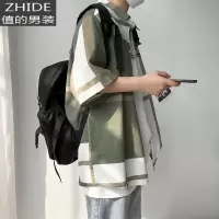 SUNTEK2020夏季痞帅格子短袖衬衫男韩版帅气港风潮流宽松休闲百搭衬衣衬衫