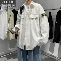 SUNTEK春季衬衫男韩版潮流宽松灯芯绒长袖衬衣港风休闲百搭帅气工装外套衬衫