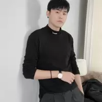 SUNTEK双面德绒半高领加绒打底衫男秋冬中领长袖T恤内搭潮加厚保暖内衣T恤