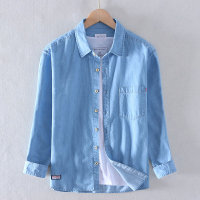 SUNTEK春秋季棉竹节男牛仔长袖衬衫休闲棉男装牛仔衫衬衣上衣衬衫