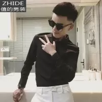 SUNTEK春秋季男士韩版长袖衬衫内搭西装打底衫发型师潮流内穿衬衣服男潮衬衫