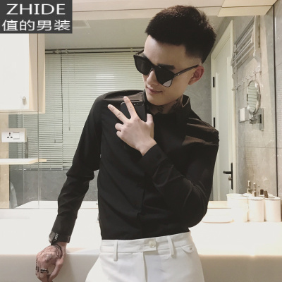SUNTEK春秋季男士韩版长袖衬衫内搭西装打底衫发型师潮流内穿衬衣服男潮衬衫