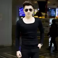 SUNTEK2020秋冬款潮男大方圆领修身棉长袖T恤 时尚男士加绒紧身打底衫T恤