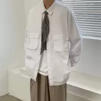 SUNTEK胖胖哥长袖衬衫男士春秋宽松韩版潮流大码情侣装休闲胖子衬衣男装衬衫