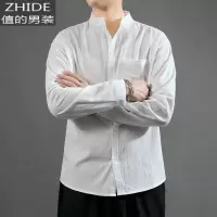 SUNTEK亚麻衬衫男短袖衬衣宽松大码男装中国风棉麻长袖男士休闲外套上衣衬衫