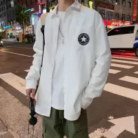 SUNTEK胖胖哥衬衫男长袖春秋大码黑色胖子衬衣宽松休闲韩版潮流男装外套衬衫