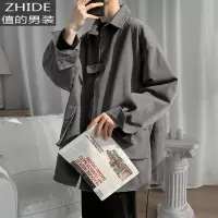 SUNTEK长袖衬衫男士春季新款韩版潮流宽松百搭外套潮牌休闲痞帅工装上衣衬衫