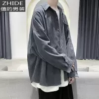 SUNTEK灯芯绒衬衫男长袖韩版潮流内搭上衣黑色chic港风日系帅气休闲外套衬衫