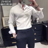 SUNTEK英伦衬衫男长袖韩版潮流休闲百搭帅气修身商务免烫衬衣加绒打底衫衬衫