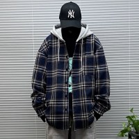 SUNTEK格子长袖衬衫男新款帅气大码带帽学生青少年连帽春季装内搭潮寸衣衬衫