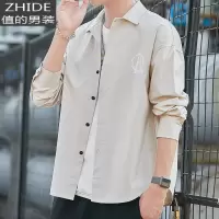 SUNTEK衬衫男士长袖秋季外穿韩版潮流帅气棉印花休闲宽松个性外套衬衣衬衫
