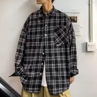 SUNTEK胖胖哥格子衬衫男宽松长袖潮流韩版衬衣春秋新款帅气大码胖子外套衬衫