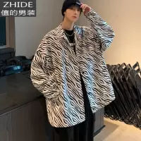 SUNTEK斑马纹衬衫男长袖设计感小众韩版潮流帅气春季条纹外套男港风日系衬衫