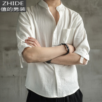 SUNTEK亚麻衬衫男短袖衬衣宽松男装中国风夏季棉麻男士休闲外套长袖上衣衬衫