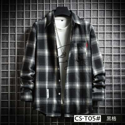 SUNTEK格子衬衫男宽松秋冬季韩版潮流帅气港风日系百搭休闲长袖衬衣外套衬衫