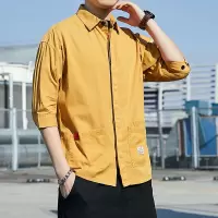 SUNTEK长袖衬衫男韩版色牛仔工装七分袖帅气宽松外套休闲衬衣短袖痞帅衬衫
