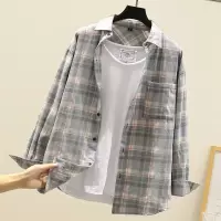 SUNTEK格子衬衫男长袖棉春秋装百搭衬衣韩版潮流休闲宽松加厚毛呢外套衬衫