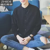 SUNTEK衬衫长袖男韩版潮流黑色帅气立领衬衣春秋港风休闲男士寸衫潮外套衬衫