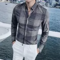 SUNTEK衬衫男长袖韩版修身商务正装男士衬衣春秋发型师潮流休闲格子寸衫衬衫