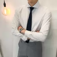 SUNTEK白色衬衫男长袖免烫商务职业正装上班韩版修身寸衫男士休闲白衬衣衬衫