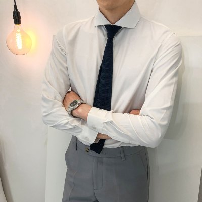 SUNTEK白色衬衫男长袖免烫商务职业正装上班韩版修身寸衫男士休闲白衬衣衬衫