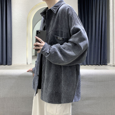 SUNTEK灯芯绒外套男衬衫韩版潮流百搭痞帅宽松春秋装长袖衬衣男士上衣服衬衫
