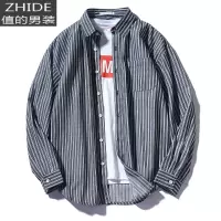 SUNTEK男士长袖衬衫条纹外套上衣服韩版潮流男装寸衬衣帅气休闲衫秋冬装衬衫