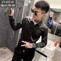 SUNTEK潮牌衬衫男夏季时尚韩版潮流修身百搭色帅气休闲发型师长袖衬衣衬衫