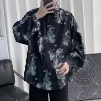 SUNTEK韩版复古国潮印花长袖衬衫宽松潮流痞帅衬衣外套春季男士休闲寸衫衬衫