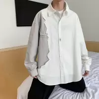 SUNTEK拼接衬衫男长袖韩版潮流休闲宽松帅气衬衣外套港风日系春秋季潮牌衬衫