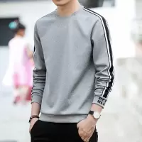 SUNTEK春秋韩潮圆领长袖t恤运动卫衣打底条纹套头薄上衣无帽男青年小衫T恤