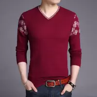 SUNTEK2020秋季新款长袖T恤男v领中青年体恤薄款打底衫男装上衣服鸡心领T恤