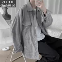 SUNTEK@ 潮流百搭宽松休闲灯芯绒长袖衬衫外套原宿衬衣春秋潮衬衫