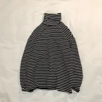 SUNTEK秋冬情侣装衣服条纹高领打底衫男士加绒加厚宽松休闲内搭长袖t恤T恤
