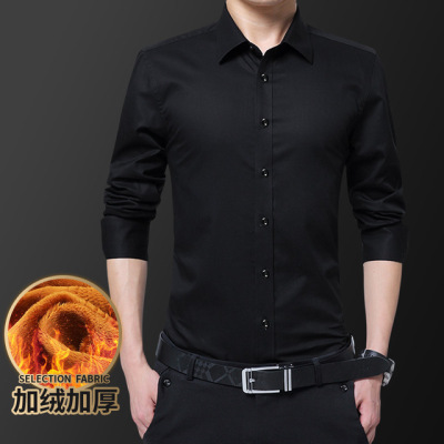 SUNTEK冬季新款加绒色衬衫男士长袖衬衣修身商务休闲保暖职业正装寸衣衬衫
