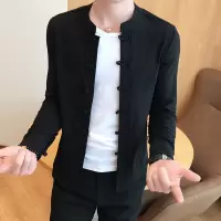 SUNTEK衬衫男中国风长袖亚扣唐装衬衣棉麻色中式复古大码宽松上衣外套衬衫