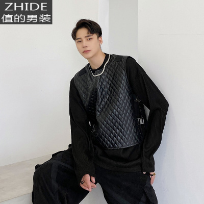 SUNTEK抖音同款衣服黑色机能工装战术皮马甲男女嘻哈潮牌卡扣小众暗黑男马甲/背心