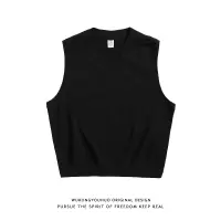 SUNTEK夏季简约色V领背心男潮牌街头宽松休闲基础款外穿马甲马甲/背心